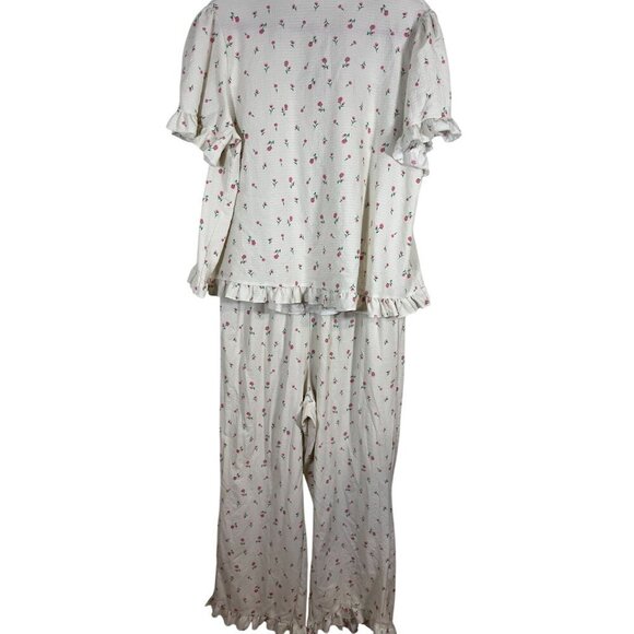 Unbranded Pajama Set Women 1X White Floral Ruffle Feminine Bridal Retro Coquette - Picture 2 of 9